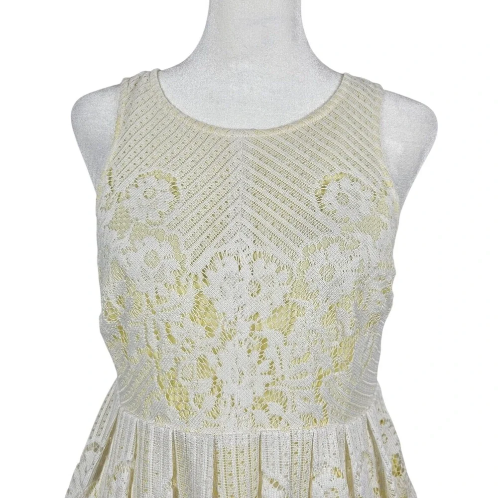 Free People Lace Fit & Flare Dress Women 2 Cream Yellow‎ Open Back Sleeveless